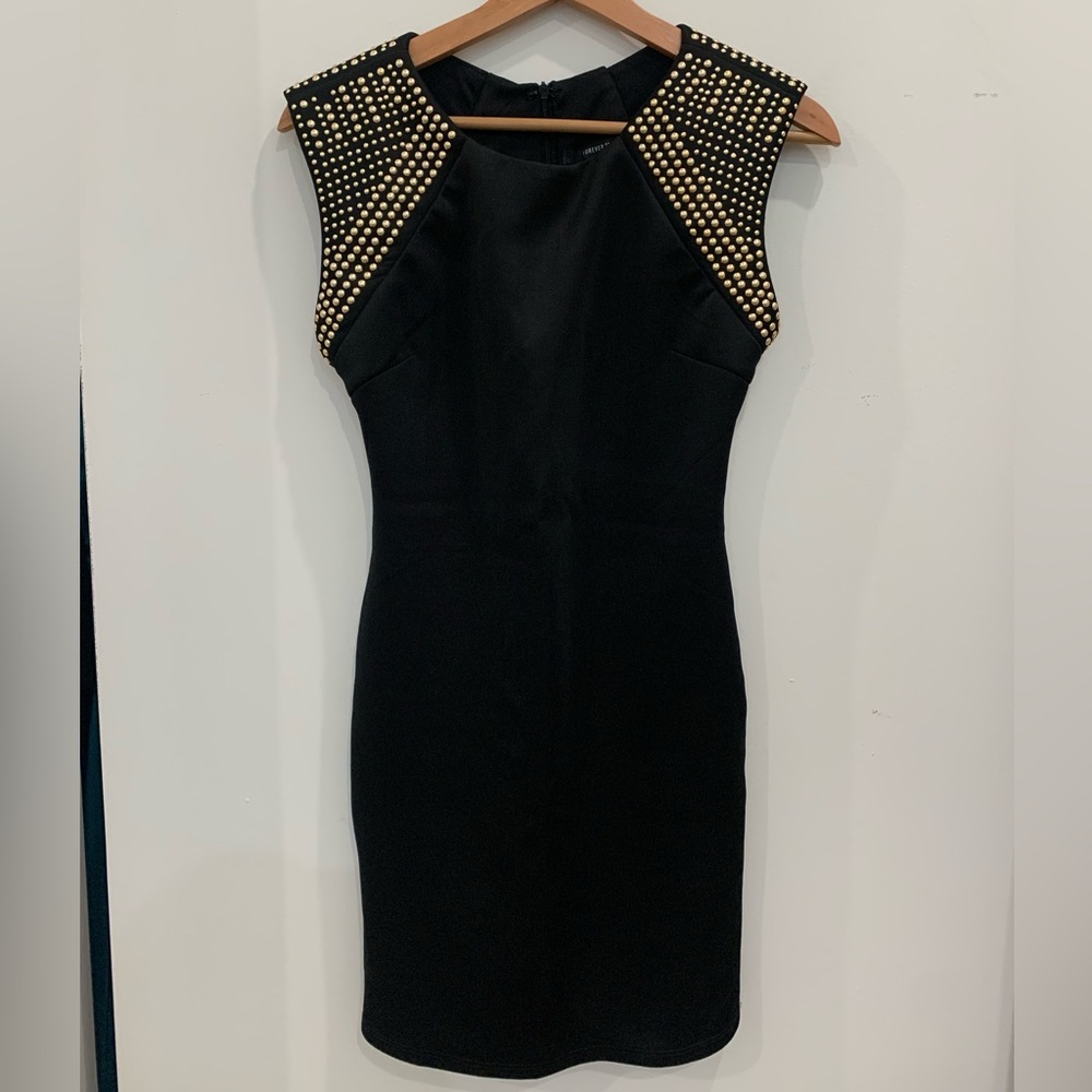 Forever 21 gold studded shoulder bodycon dress